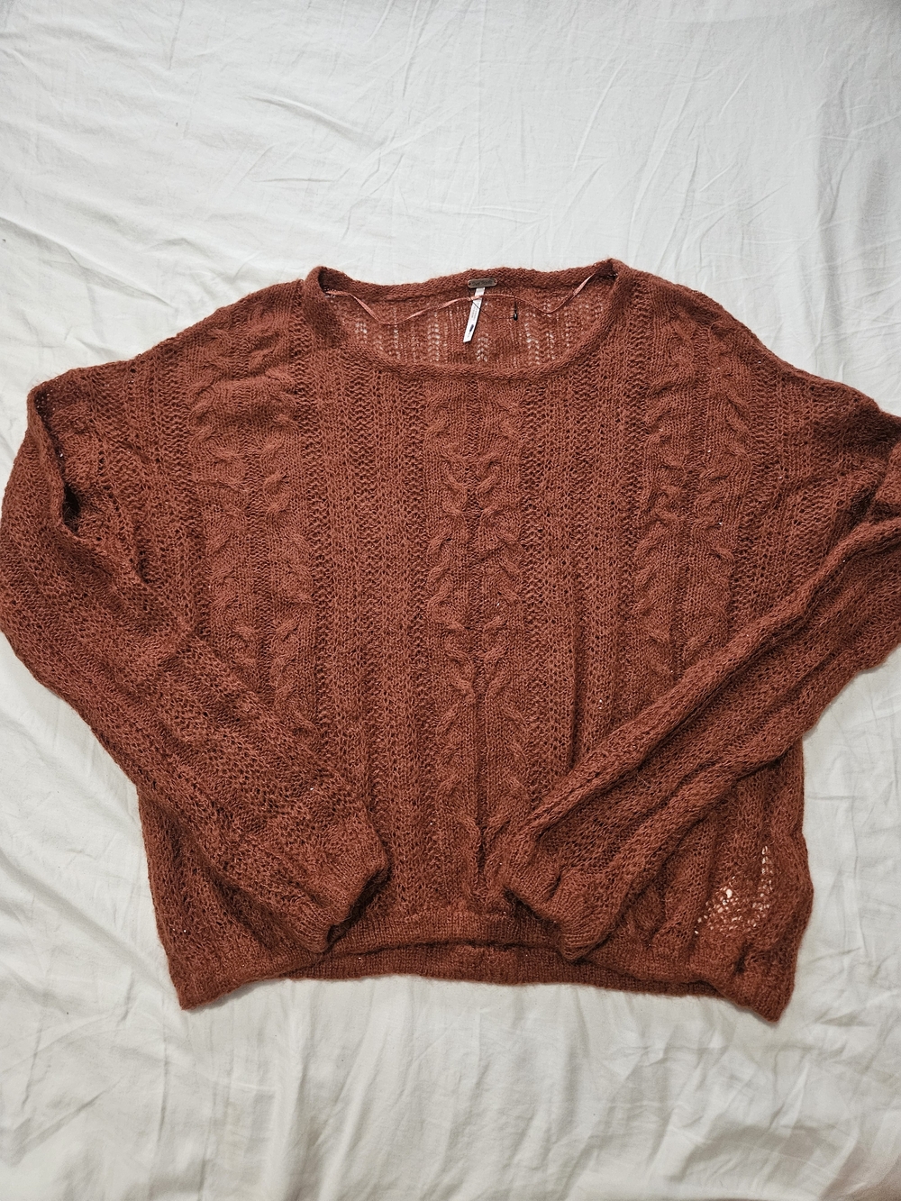 Rust Cable-Knit Crewneck Sweater - Women